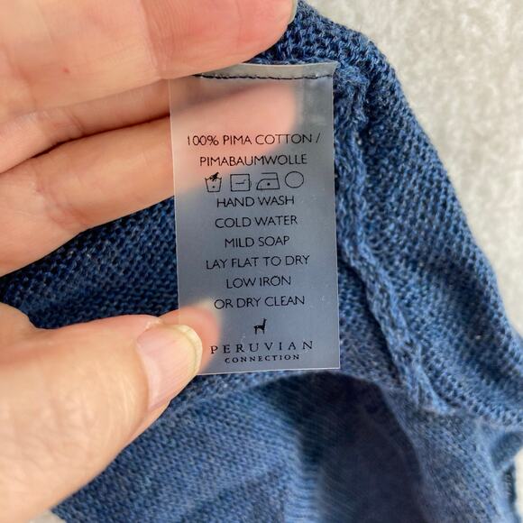 Peruvian Connection Blue Pima Cotton Sweater Size Medium - Picture 5 of 8